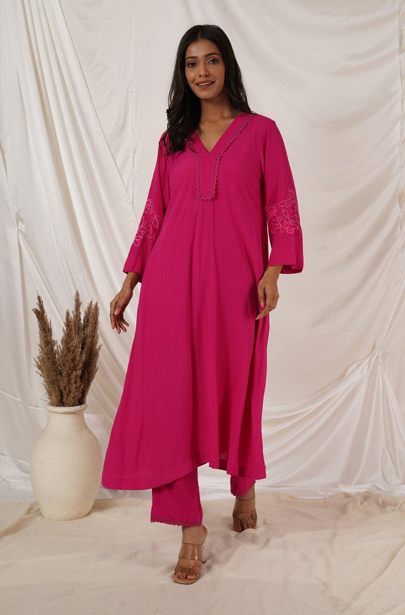 Fuchsia Pink Kurta Set Of 2